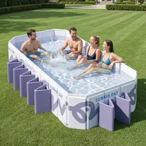 Mandla 10ft Foldable Garden Tub, Non-Inflatable Above Ground Swimming Pool, Rectangular Outdoor Backyard Pool for Family Summer