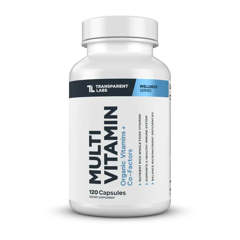 Transparent Labs Edible Multivitamin Daily Dietary Vitamin - Organic, Caffeine-Free, Gluten-Free, Chelated Min., Vitamin C, Co-Factors, Essential Minerals, Bone Health Support (120 Capsules, 30 Servings)