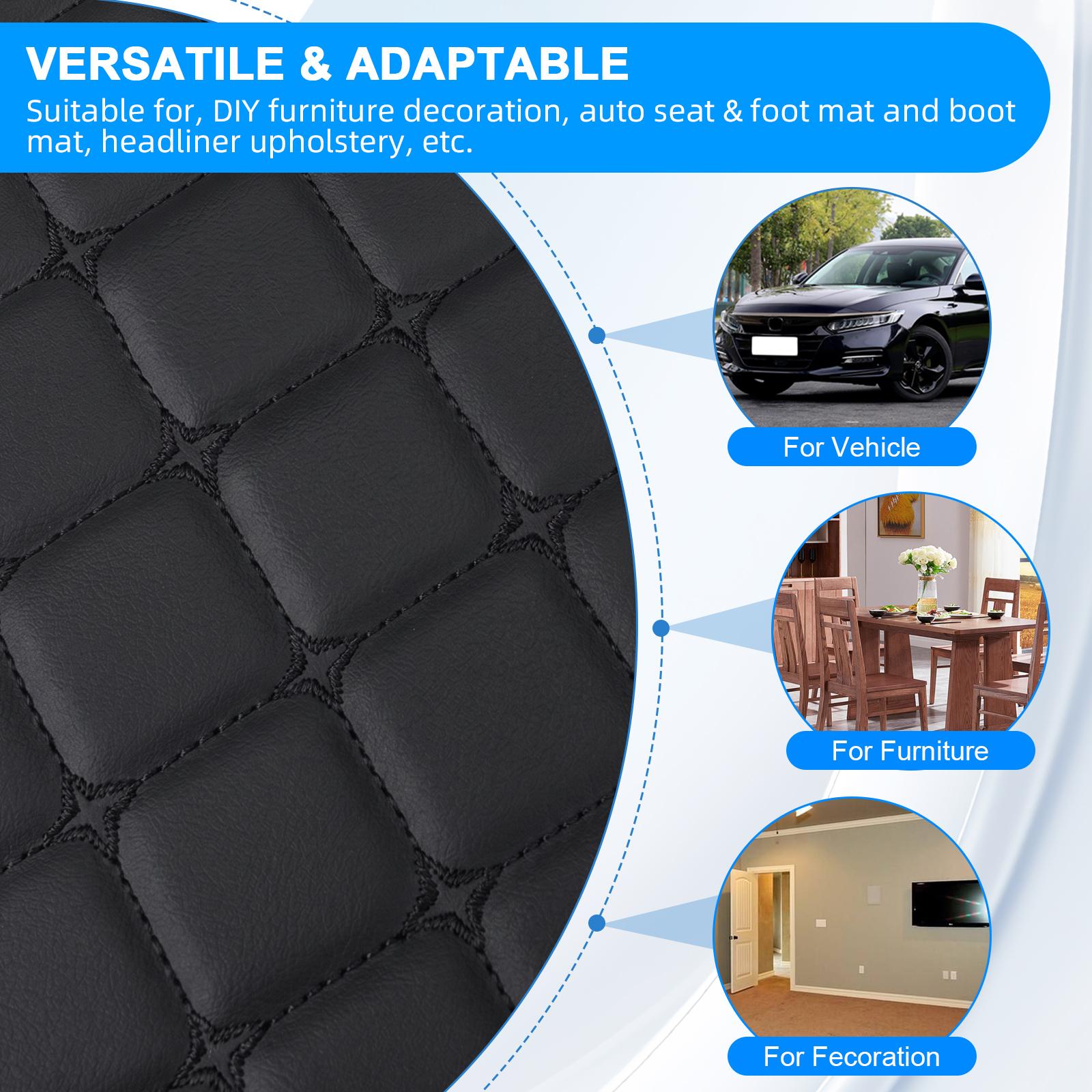 Diamond Stitching PU Leather Upholstery Fabric with 6mm Foam Backing – Car Interiors Material for Seat Covers, Headliners, Door Panels, Furniture Covering, Wall Panels, DIY Use, Yes
