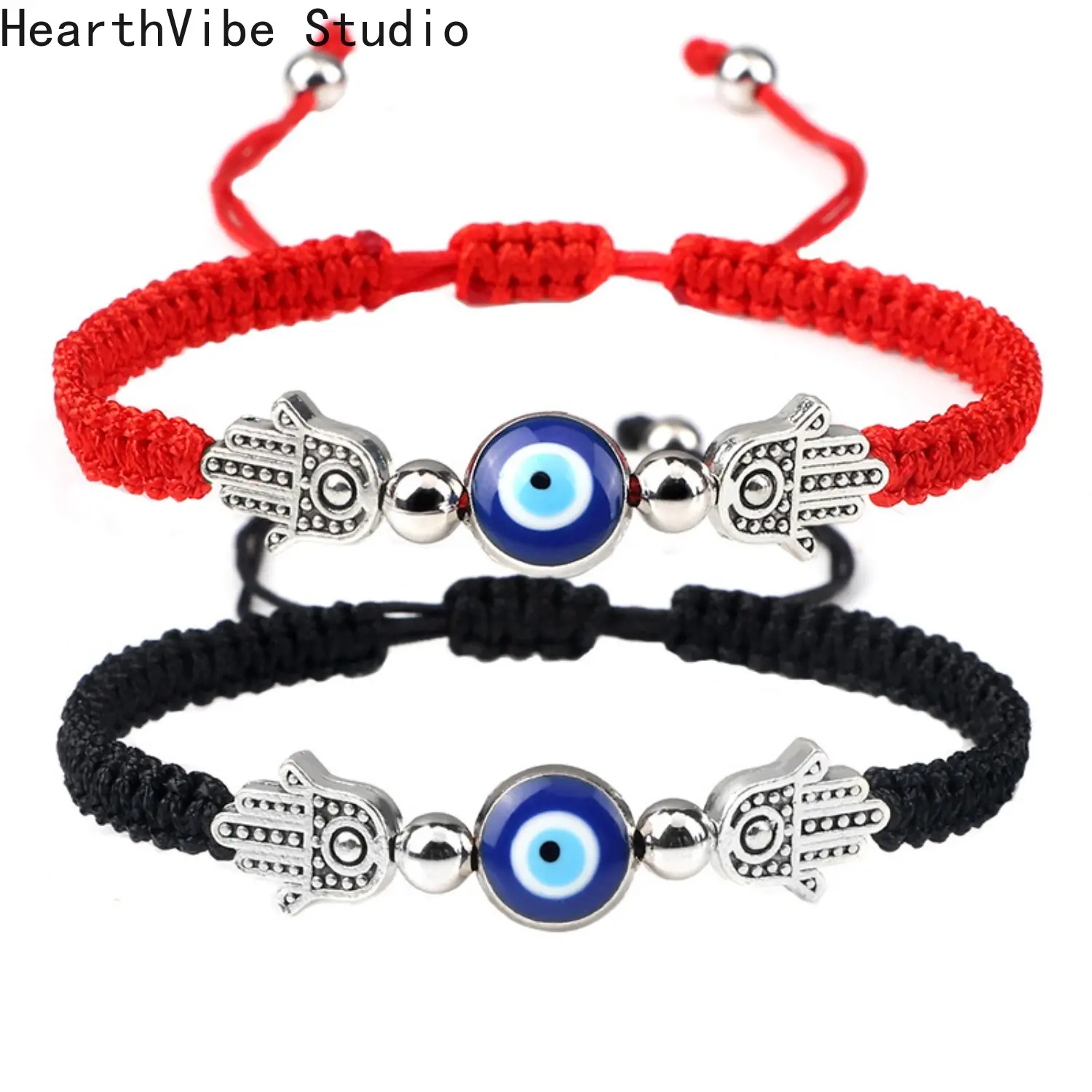 HearthVibe Studio Adjustable Unisex Braided Rope Bracelet - Red Turkish Charm, Evil Eye Motif, Black Design, Bracelet with Charms, Sporty Wristband, Fashion Jewelry Friendship Gift, Casual, Evil Eye Meaning, Sports, Unisex Style Fit, Style 1 (Black Braide