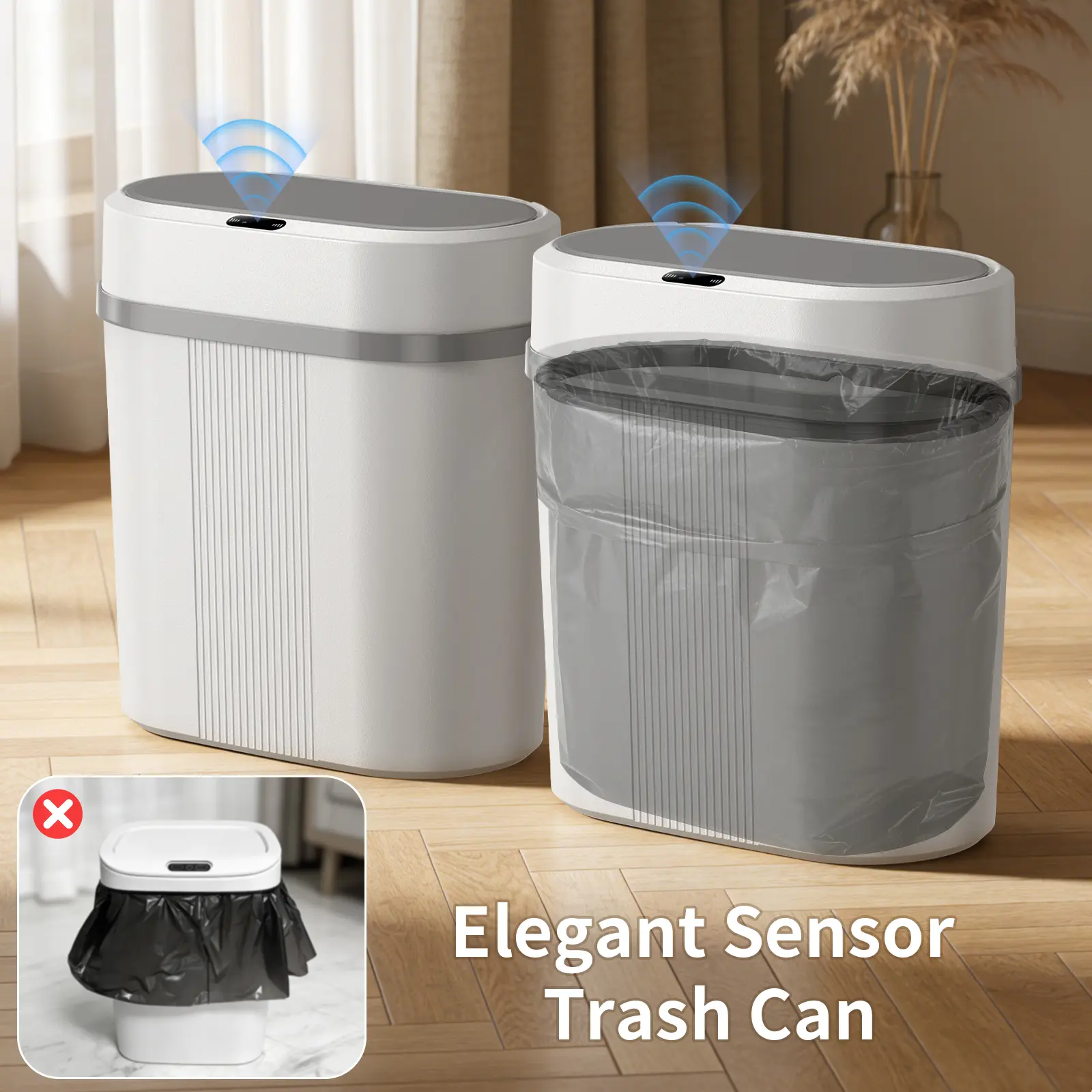 Smart Motion Sensor Automatic Trash Can, Sealed Odor-Proof Lid, 3s Quick Open & 5s Auto Close, Comes with 30 Free Trash Bags for Kitchen, Bedroom, Living Room & Office