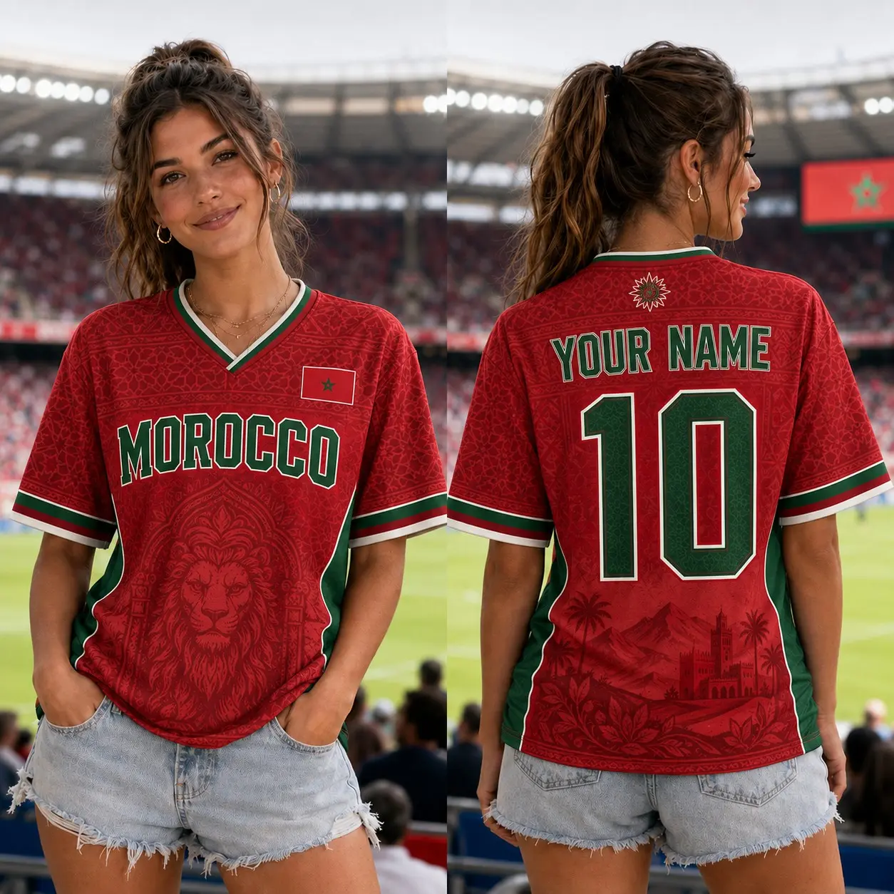 Morocco Fan Inspired Soccer Jersey Custom Name Number Sports Shirt for Men Women Size S-5XL