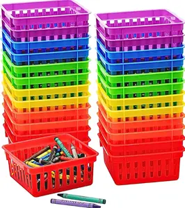 12 Pack Small Classroom Storage Baskets, Square 4.5" Sturdy Plastic Colorful Crayon & Pencil Container Organiser