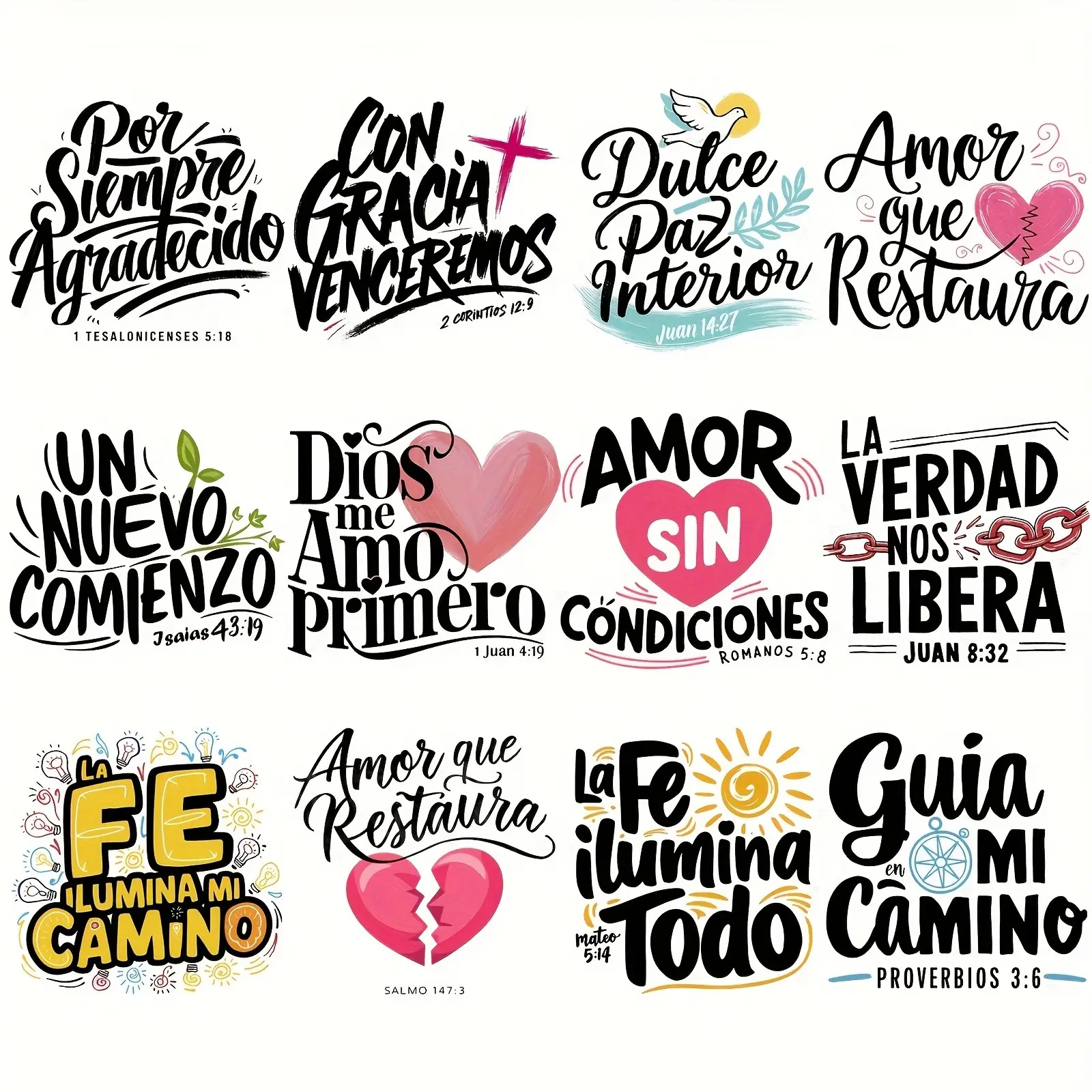 Spanish Bible Verse Heat Transfer Stickers Set, DIY T-Shirts Hoodies Bags Hats, Religious PU Stickers, Mixed Color Plastic Sewing Supplies, Crafts, DIY Products