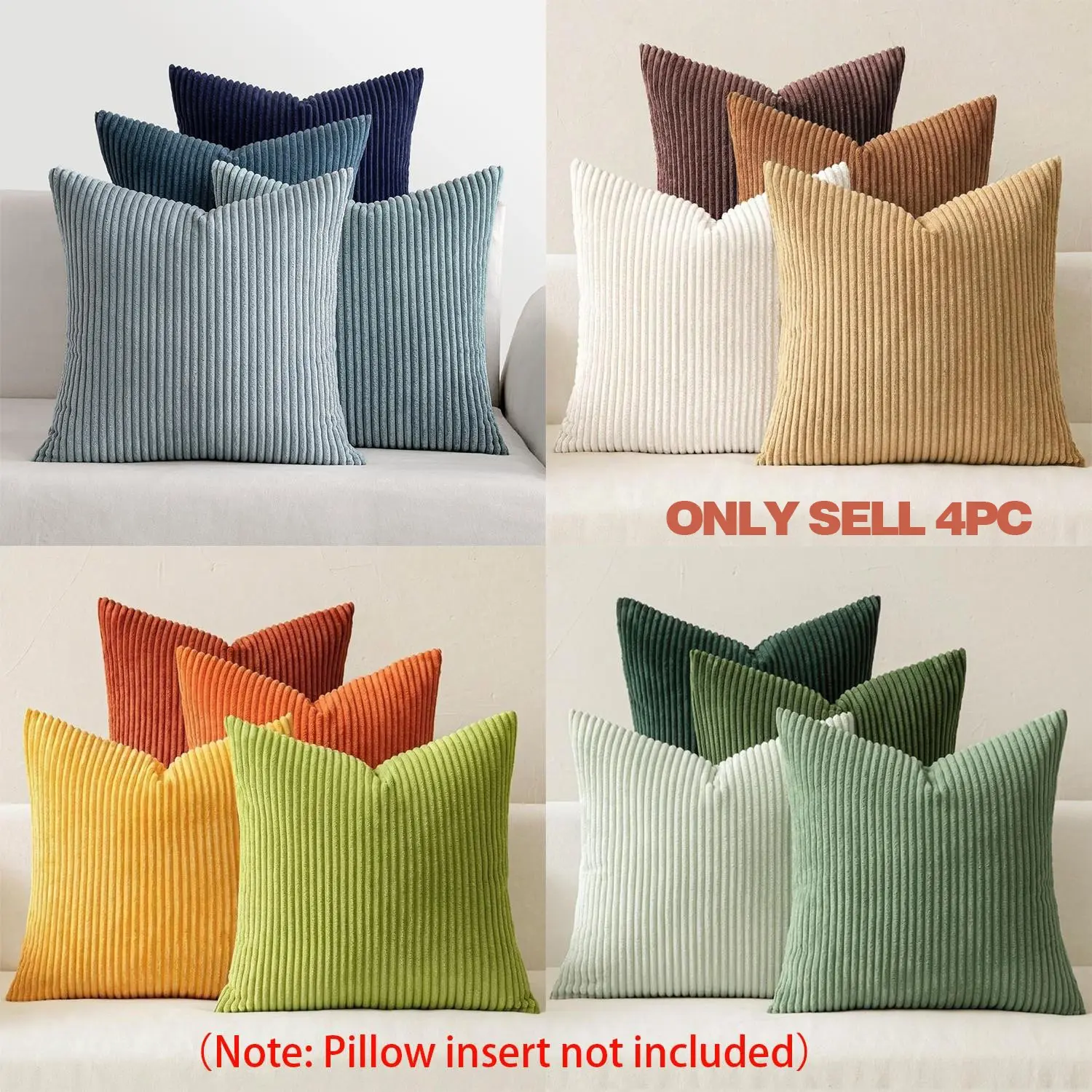 4Pcs Boho Farmhouse Sage Green Throw Pillow Covers, 18x18 Inch Modern Nordic Cushion Covers, Soft Corduroy Christmas Home Decor, Home Textile for Couch, Bed, Sofa & Living Room, Forest Green