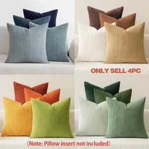 4Pcs Boho Farmhouse Sage Green Throw Pillow Covers, 18x18 Inch Modern Nordic Cushion Covers, Soft Corduroy Christmas Home Decor, Home Textile for Couch, Bed, Sofa & Living Room, Forest Green