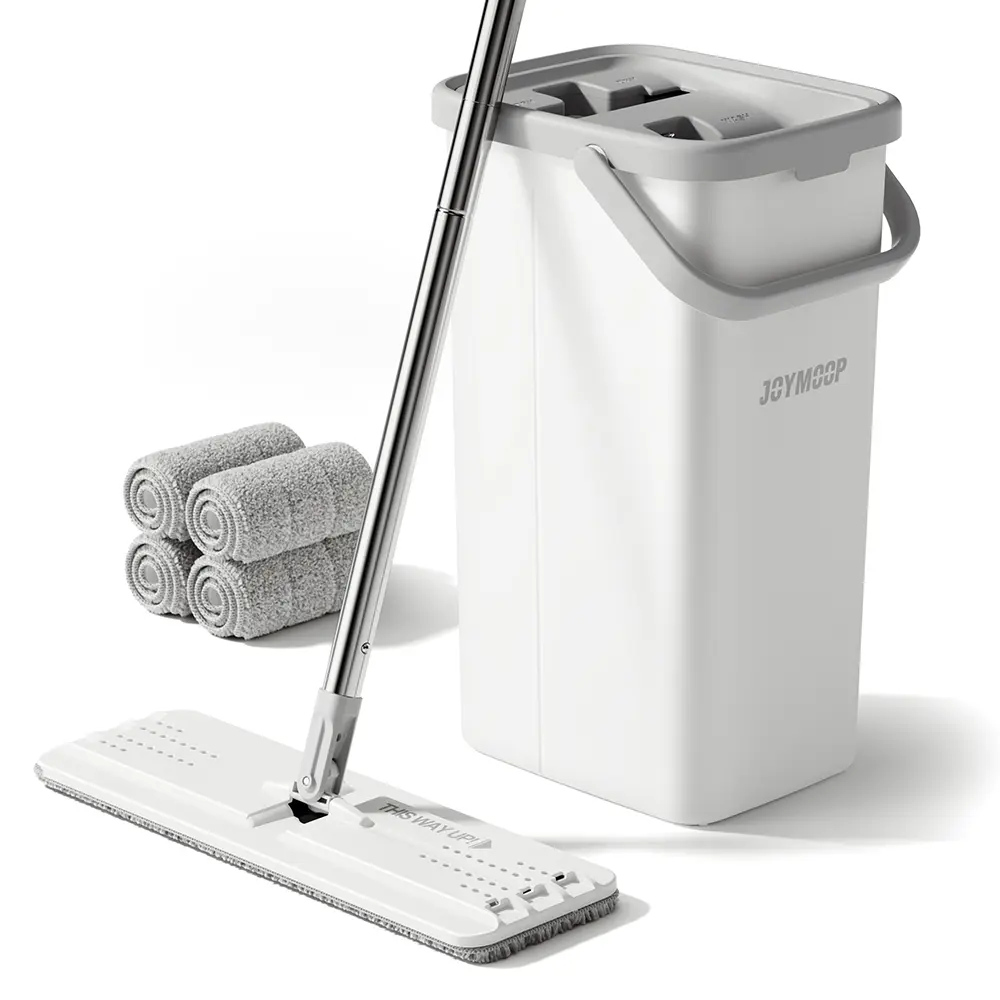 JOYMOOP 50'' Flat Squeeze Mop and Bucket Set, Mop Bucket Set with Microfiber Pads