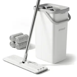 JOYMOOP 50'' Flat Squeeze Mop and Bucket Set, Mop Bucket Set with Microfiber Pads