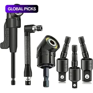 6pcs Right Angle Drill Attachment Set, Includes 3 360° Rotatable Socket Adapters, 2 Hex Shank Drill Adapters, 90° Bevel Drill Bits, Drill Tool #GLOBAL PICKS