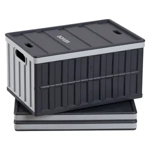 【Father's Day Gift】VEVOR Plastic Collapsible Storage Bins with Lids, 65L 3-Pack Stackable Folding Crates with Handles, 84 lbs Capacity Per Bin, Heavy-Duty Household Organiser Boxes for Home Organization