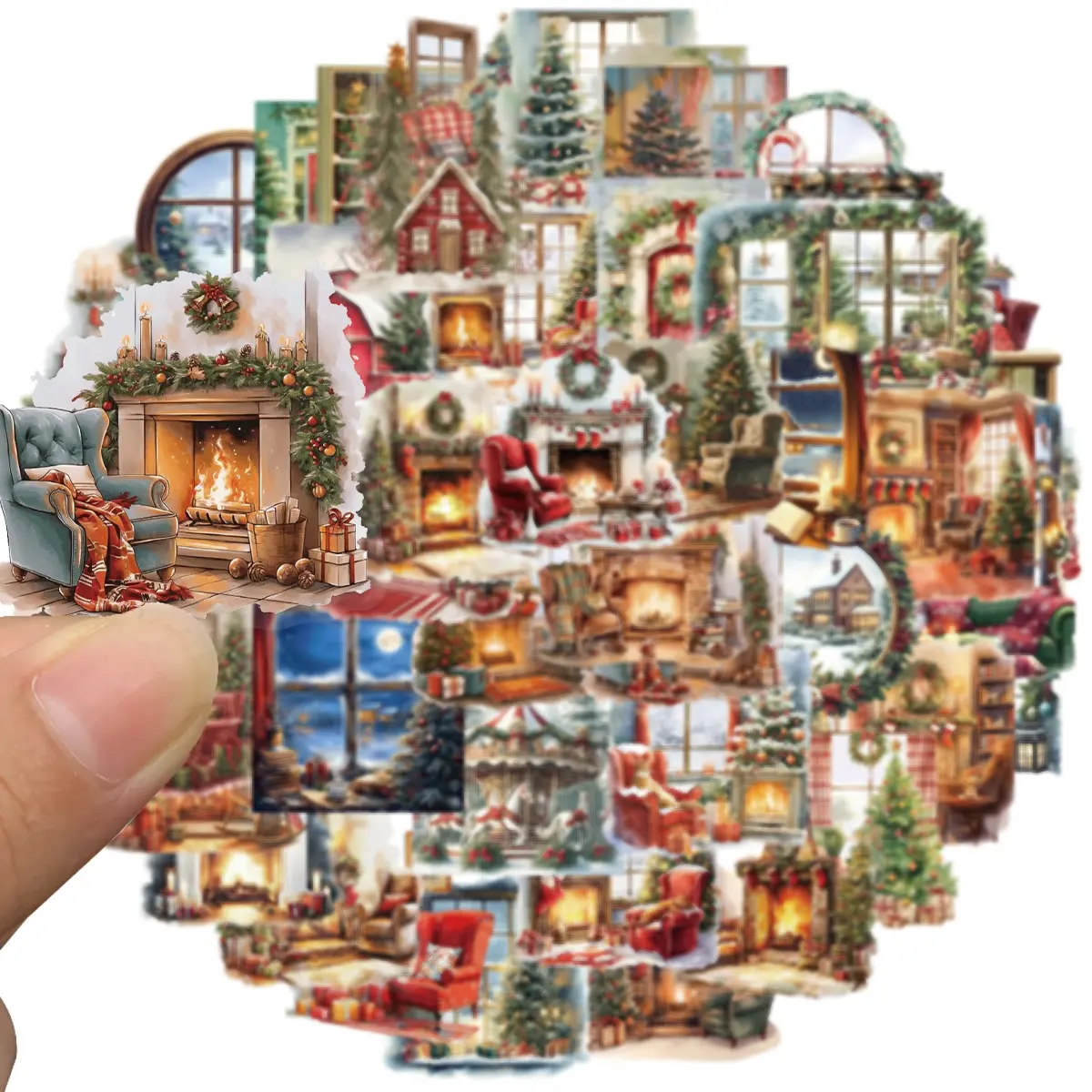 50pcs Christmas Theme Stickers, Waterproof Xmas Holiday Party Decorations, Ideal for Kids & Youth, Perfect for Festive Celebrations, Adhesive Stickers