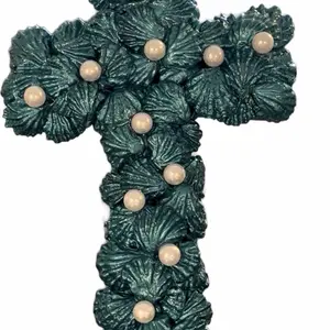 Handmade Coastal Seashell Cross Decor l