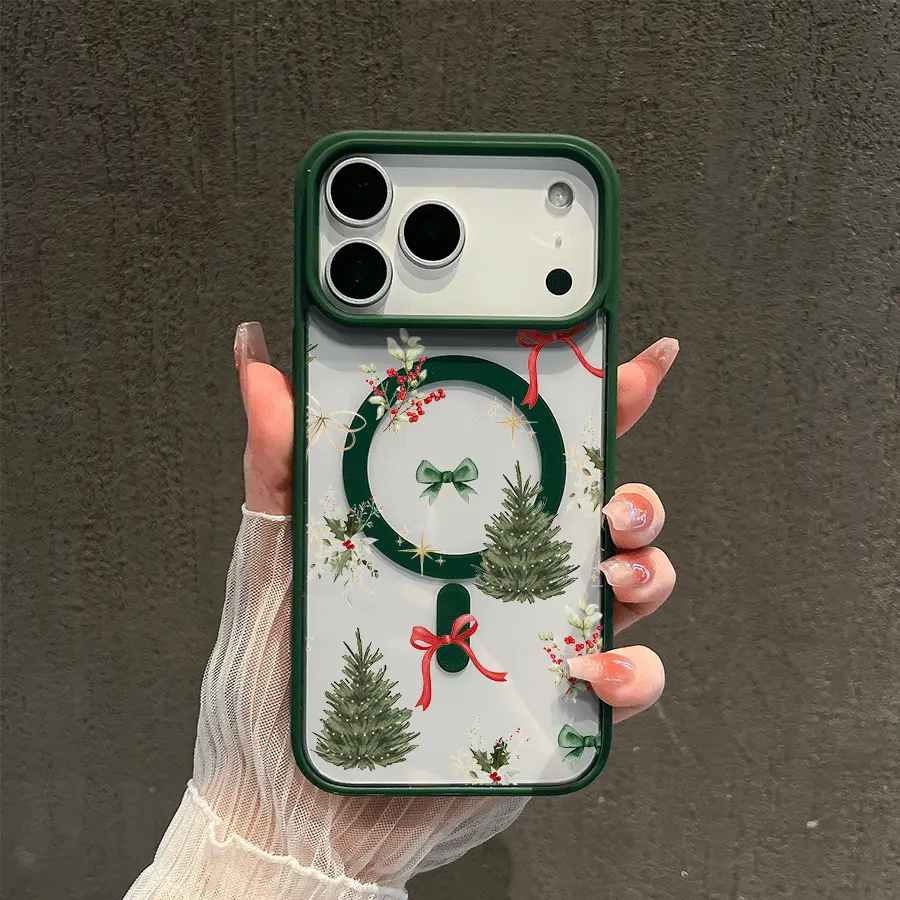 Christmas Winter Grace Crystal Transparent Magnetic MagSafe Snap Case for iPhone 17/16 Pro Max, 15 Pro, 14, 13, 12 Mini, 11, XR, XS Plus, SE - Shockproof, Slim, Wireless Charging Compatible Protective Phone Accessory