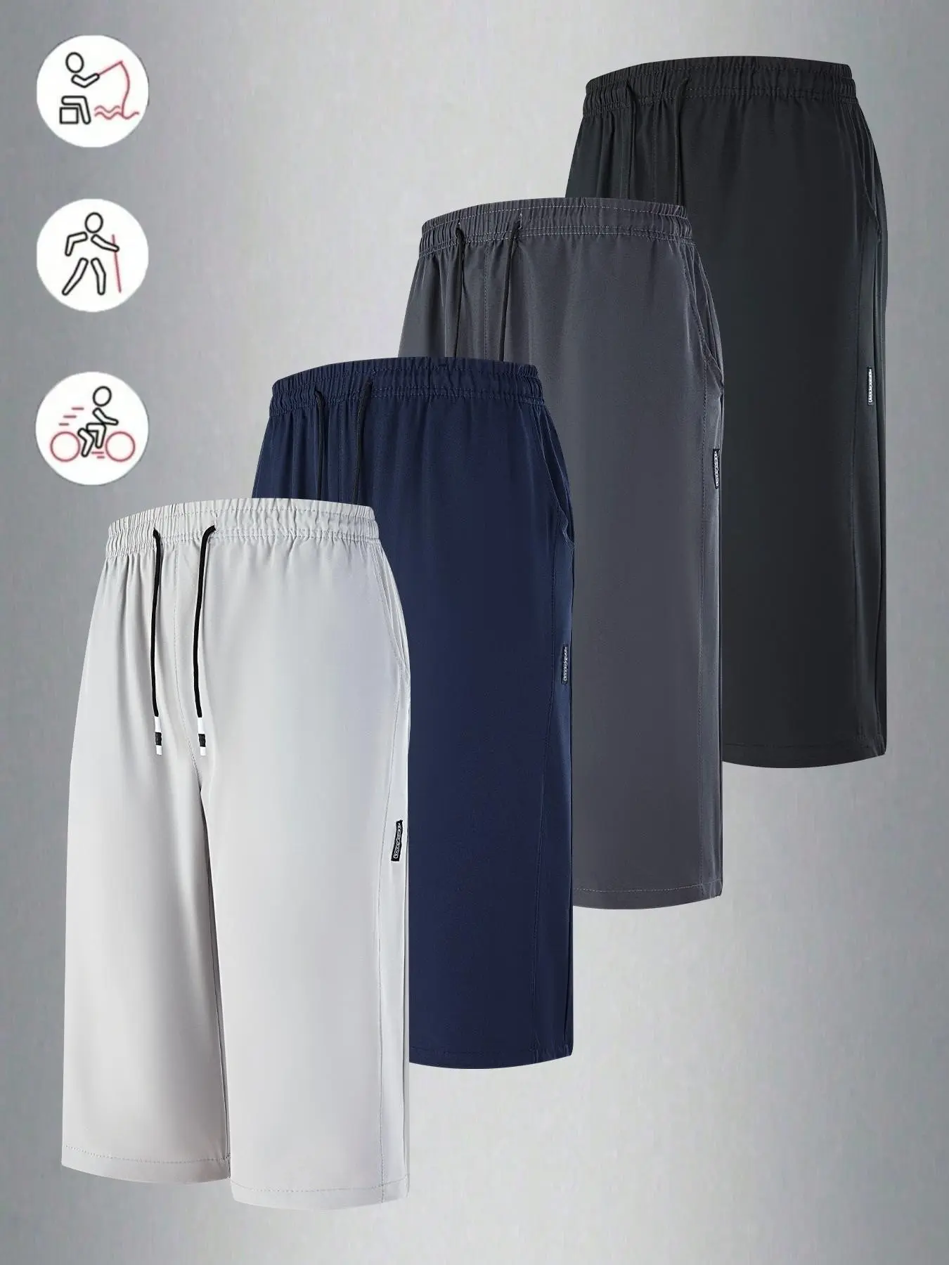 Men's Summer New Sports Casual Solid Color Plain Breathable Fashion Versatile Seven-Eighths Short Pants, Trendy and Comfortable for Daily Wear