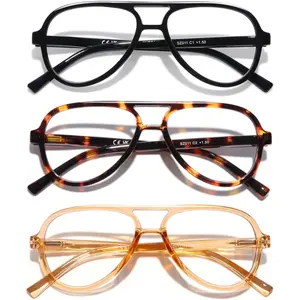 3 Pack Retro Aviator Reading Glasses for Women Men Lightweight Blue Light Blocking Computer Readers
