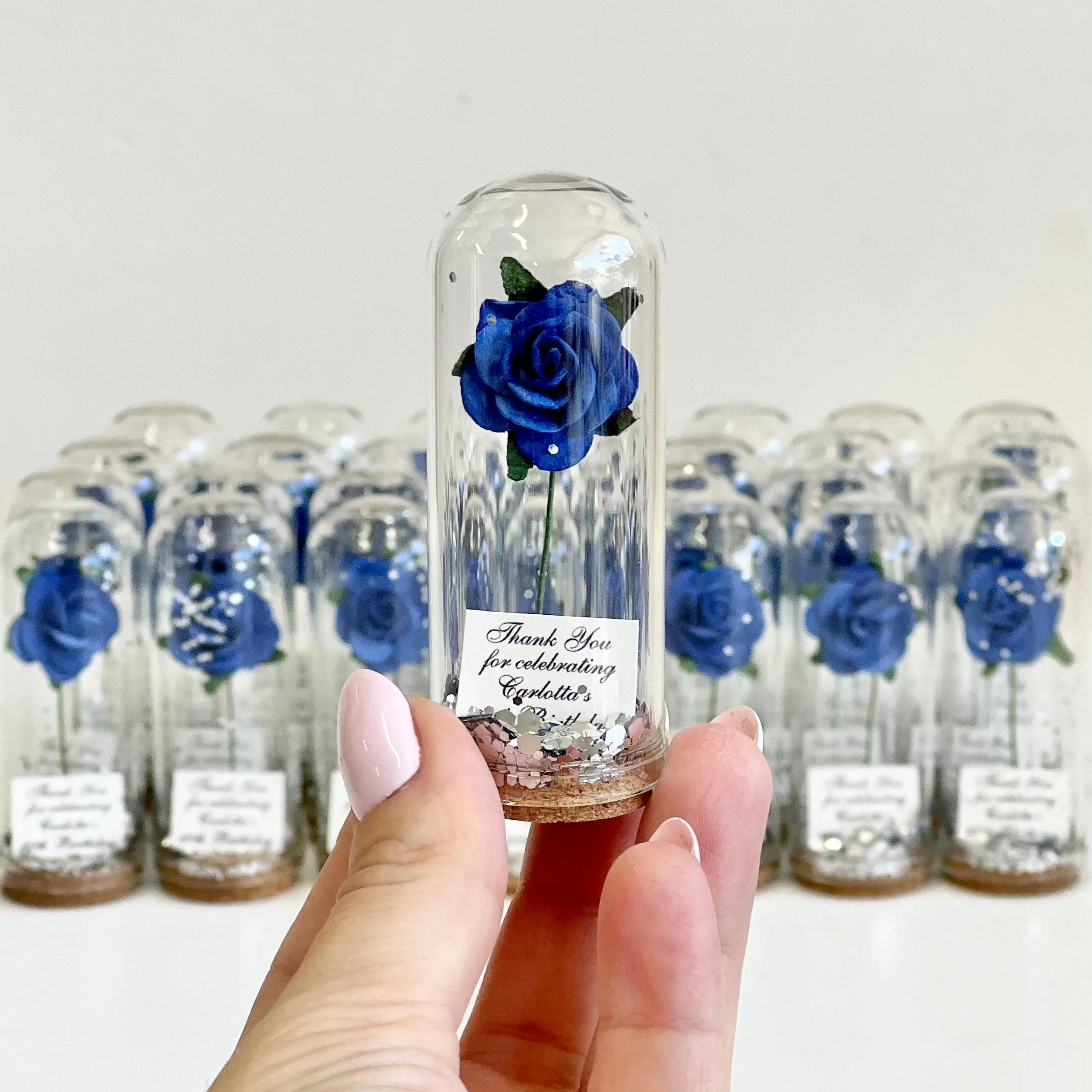 10 pcs Royal Blue Wedding Favors – Rose Dome Favors for Guests, Personalized Beauty and the Beast Custom Party Gifts, Bulk Rustic Favors