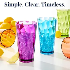 Optix Plastic Reusable Drinking Glasses (Set of 8) 20oz Water Cups in Jewel Tone Colors | BPA-Free Tumblers, Made in USA | Top-Rack Dishwasher Safe