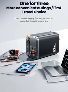 67W GaN USB C Fast Charger Dual Port PD Charger with Retractable Cable