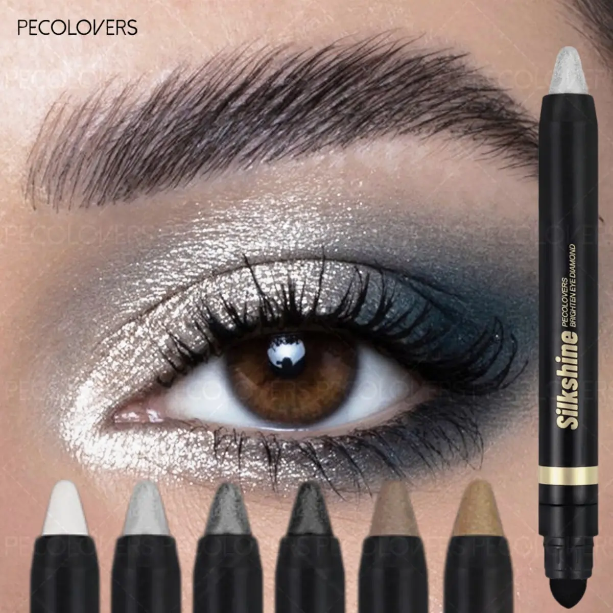6pcs/set High Gloss Eyeshadow Pencil Double End Beads Bright Flash Glitter Eyeshadow Stick Anti Sweat Long Acting High Color Eyeshadow