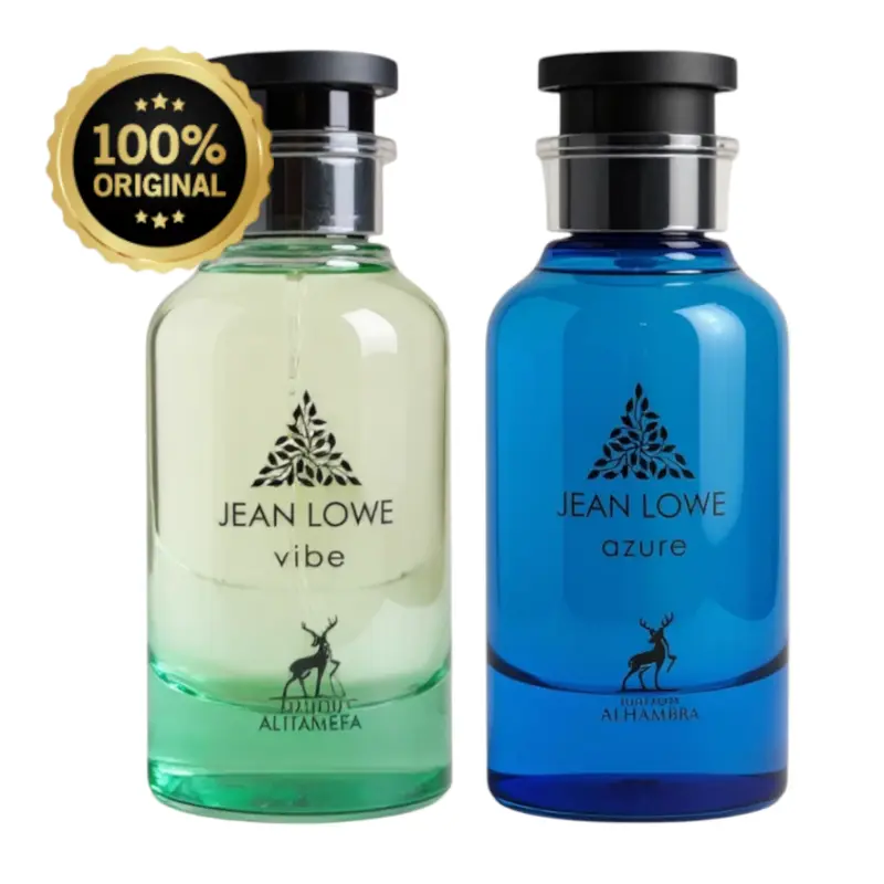 Lattafa Maison Alhambra Unisex Luxury Fragrance Combo Pack - Jean Lowe Vibe + Azure 3.4oz/100ml EDP Sprays (2pc), Liquid Unisex Fragrance, Boardroom to Beach Use, Ginger Spark, Zesty Top, Mineral Base, Airy Freshness, Long-Lasting