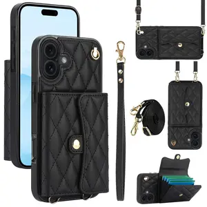 Luxurious Wallet Phone Case for iPhone 17, Includes Long and Short Straps, Durable and Fashionable Smartphone Accessory, Perfect Gift