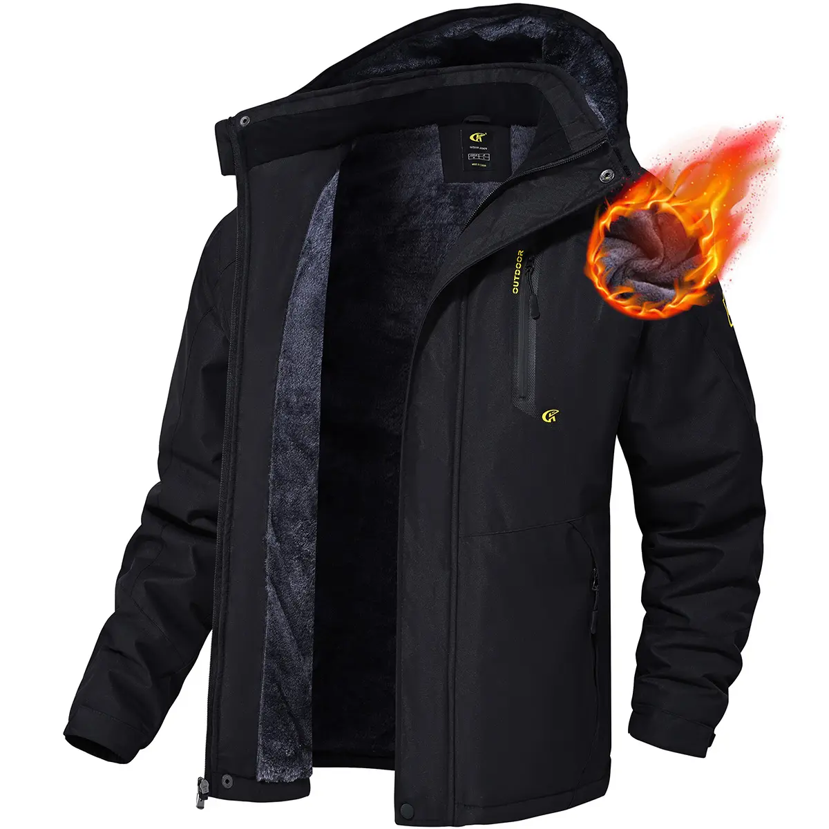 【Plus Size】Men's Winter Coats Waterproof Ski Snow Jacket Warm Fleece Jacket Parka Raincoats With Multi-Pockets Hooded Windproof Windbreaker Outdoor Fit Type Sports Outerwear【Plus Size,S-XXXXL】