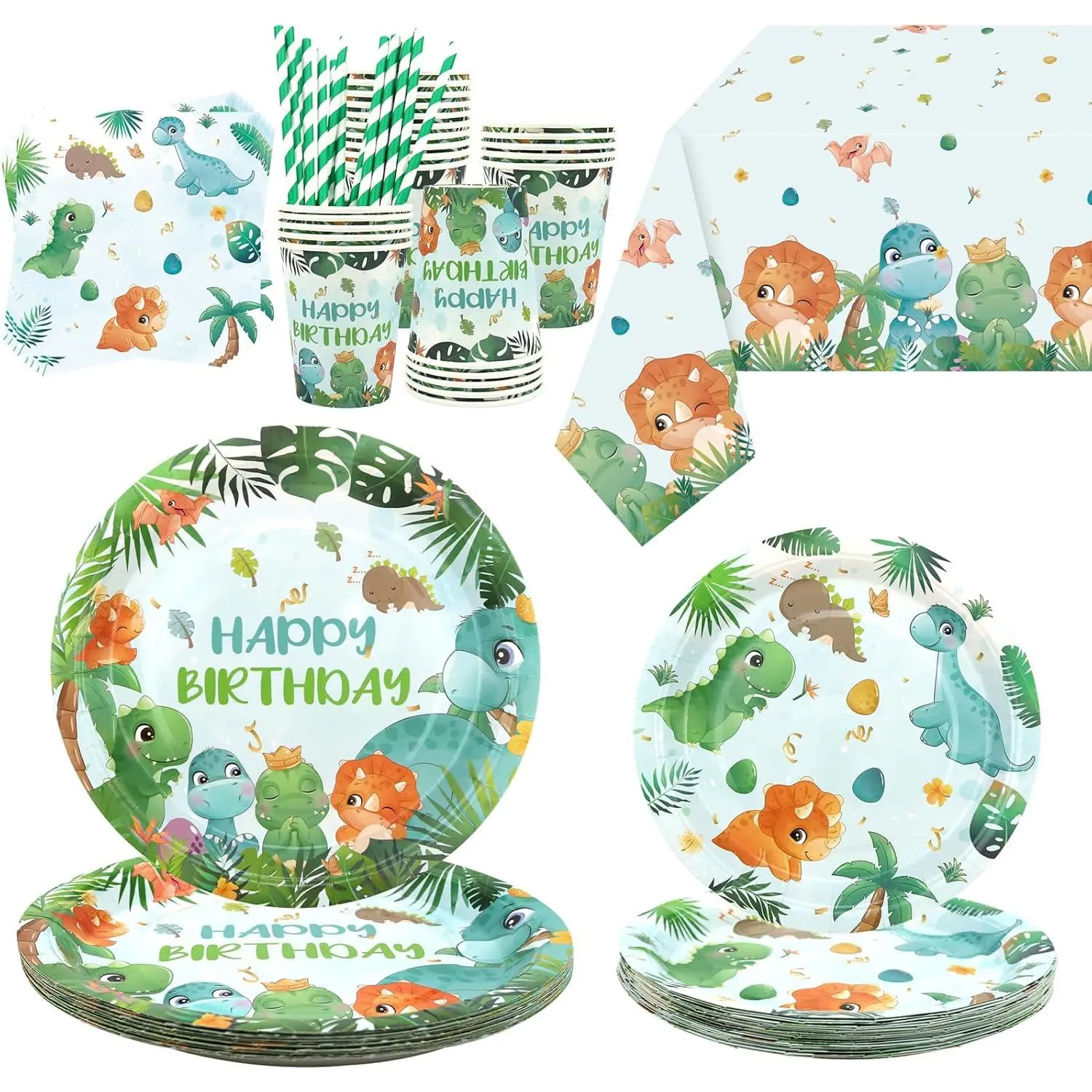 Dinosaur Birthday Party Decoration - Dinosaur Party Supplies Include Plates, Tablecloth, Napkins, Tableware for Boys Girls  Shower (A)