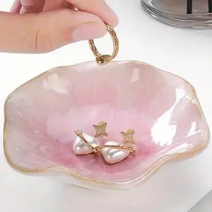 Multifunctional Jewelry Organizer Tray, Decorative Ceramic Lotus Leaf Tray, Holds Earrings, Rings, Necklaces, Bracelets, Keys, Coins, Ideal for Vanity, Nightstand, Bathroom, Desk