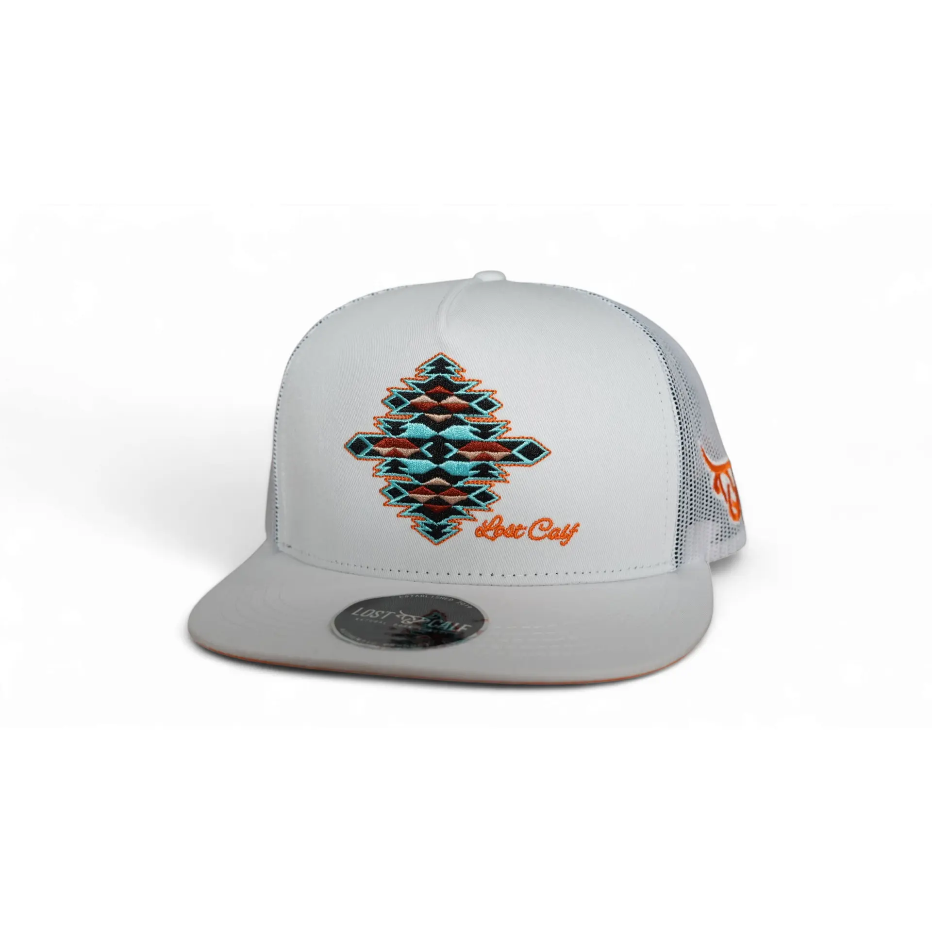 Lost Calf Gem White Flat Bill Trucker Hat