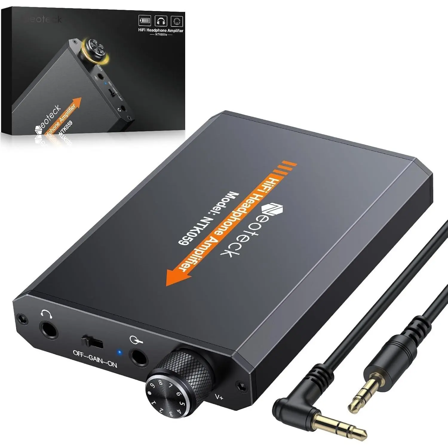 Neoteck Portable 3.5mm Headphone Amplifier Two-Stage Gain Switch, 16-300 Ohm, Aluminum Matte Surface