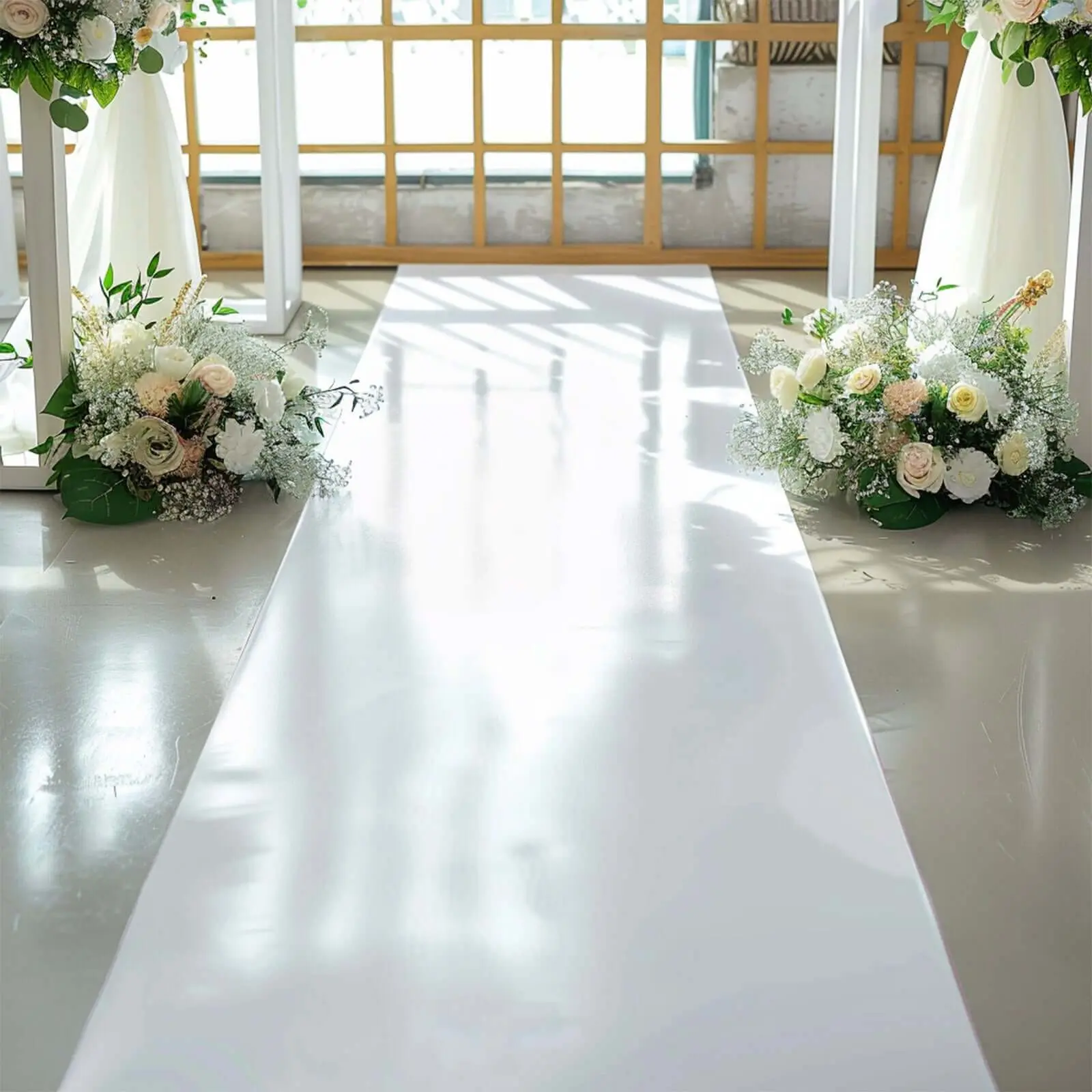 Elegant White PVC Floor Runner Rug - Decorative Indoor Textile Decor for Wedding Banquet, Party Theme Events, Restaurant Use, Decorative Rug, Indoor Events