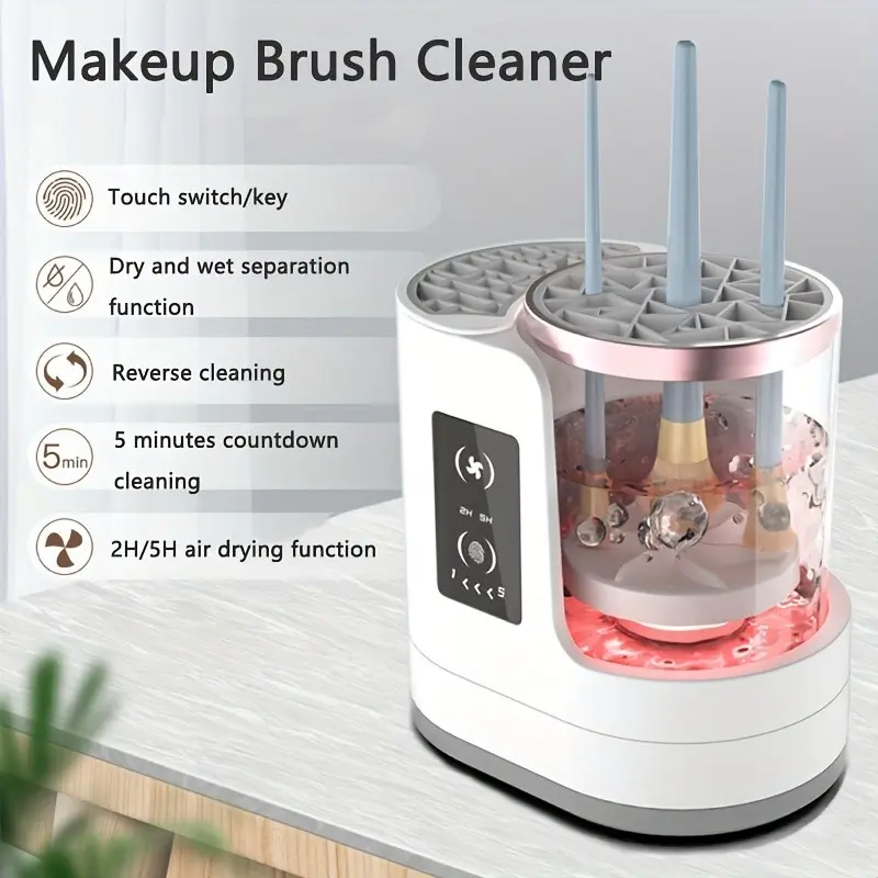 3-in-1 Electric Makeup Brush Cleaner & Dryer with Silicone Cleaning Bowl, Automatic USB Rechargeable Brush Spinner & Scrubber Set, Cosmetic Brush Cleaner, Portable Deep Cleaning Tool for All Size Brushes & Beauty Sponges, Makeup Brush Cleanser