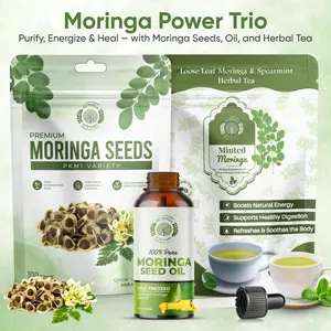 Moringa Power Trio – Moringa Seeds, Moringa Seed Oil & Minted Moringa Tea