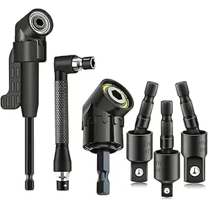 6pcs Right Angle Drill Attachment Set, 3 360° Rotatable Socket Adapters, 2 Hex Shank Drill Adapters, 90° Bevel Drill Bits