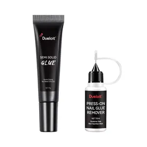 15g Semi-Solid Xiaomi Glue and 10ml Pinpoint Glue Remover Kit - Gel for Press on Nails, Quick Dry No UV Lamp Needed with Gentle Non-Acetone Remover, Fake Nail Tips