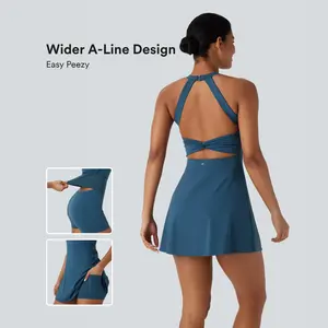 Halara Softlyzero Airy Backless Twisted A Line Cool Touch Mini Dance Active Dress-Easy Peezy Edition