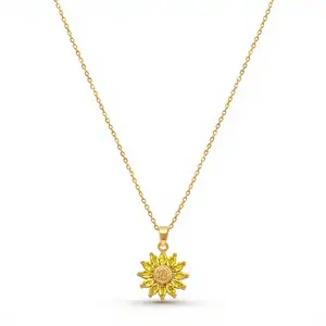 TikTokShopBlackFriday Elegant Sunflower Cubic Zirconia Pendant Necklace for Women & Couples Gold Chain Copper Metal 40cm + 5cm Extension Chain 7 cm x 5 cm x 2 cm Holiday Party Everyday Jewelry Gift