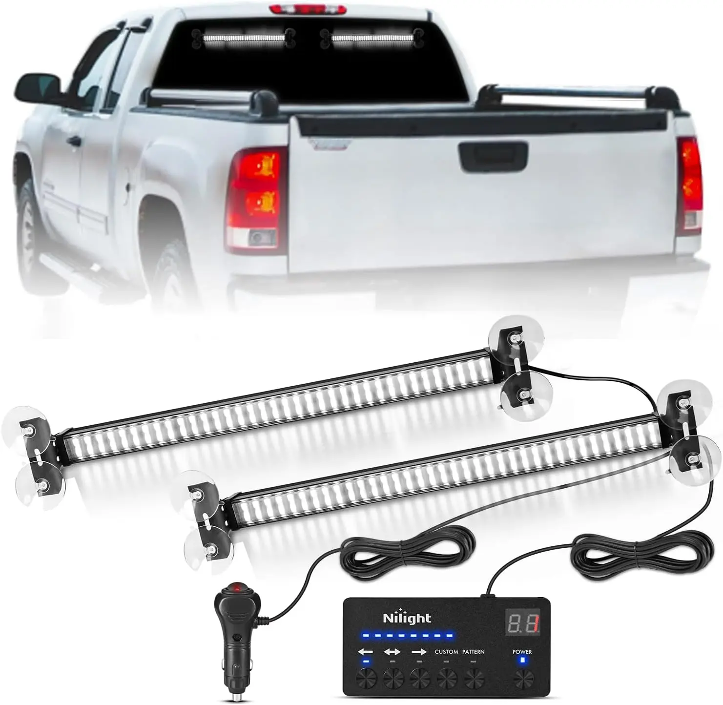 Nilight 144 LED Strobe Traffic Alert Light Bar - White Modern Bars & Work Lights with Controller, 2-in-1 Plug-in Setup, Flashing Windshield Fixture for Cars/Trucks, Tow Plow Vehicles
