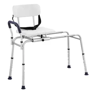 Sliding Tub Transfer Bench Shower Chair With Cut-Out Seat And Reversible Backrest, Anti-Slip Suction Feet, Durable Aluminum Frame, Bath Safety Stool For Seniors And Disabled, Easy Assembly, Wide Seat For Stable Bathroom Assistance