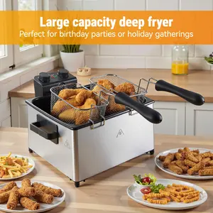 1.32gal Electric Deep Fryer, 1700W Large Fryer with Time & Temperature Control for Home Use, Kitchen Essential, Local Warehouse, Frying Baskets, Lid with View Window, Stainless Steel, Gift for Cristmas & Halloween. Suitable for Cooking Chicken, Fries