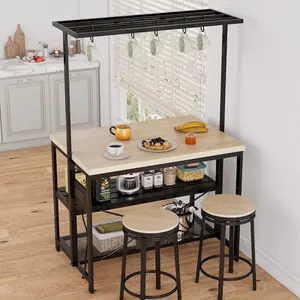 Kitchen Island and Bakers Rack, 3 Tier Microwave Stand Oven Shelf with Storage, Large Coffee Bar Table, Storage Shelf for Kitchen Dining Living Room with 5 Hooks, 42 by 28 by 72 Inches