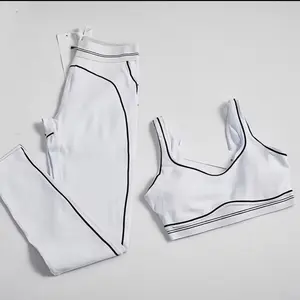 Women's Two-Piece Sports Set Comfortable Activewear for Fitness Gym Athletic Clothing Everyday Use Summer Sportswear Yoga White with Black Stripes