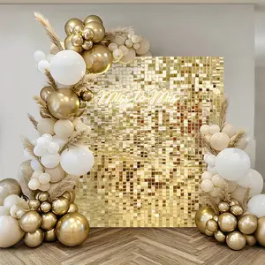 Light Gold Sequins Shimmer Wall Panels, 24/30/36/49PCS Sparkling Backdrop for Wedding, Birthday, Baby Shower & Party Photo Booth Decor