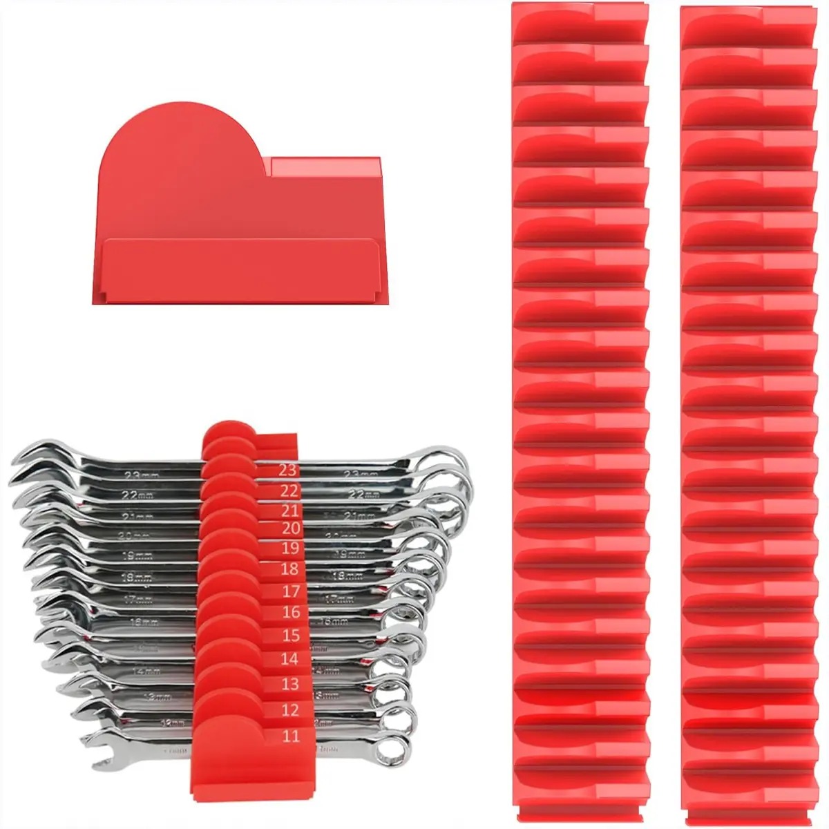 52-Pcs Modular Wrench Organizer for Tool Drawers - Craftsman Wrench Rack with Metric & SAE Labels, Tool Storage Holder, Ideal Gift for Father or Boyfriend (Red)
