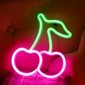 Cherry Neon Sign LED Light, USB or Battery Powered, Cute Fruit Wall Decor, Summer Decoration, Decorative Neon Sign, Restaurant, Bar, Bedroom, Wedding, Birthday Party, Led Neon Lights