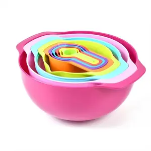 PP Material Kitchen Cooking Baking Measurement Tools Set, Multifunctional Mixing Bowls, 10-Piece Plastic Measuring Cups and Spoons, Rainbow Salad Bowl, Kitchenware, Kitchen Gadgets, Utensils