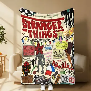 Stranger Things 5 Flannel Blanket | Cozy Hawkins-Inspired Throw for Nostalgic Fans | Soft & Warm for Couch, Bed, and Movie Nights Suitable for all four seasons This is the best gift for couples, children, parents and friends, and it can express deep love.