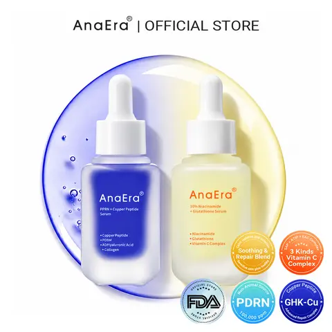 AnaEra Copper Peptide Anti-Aging Firming Serum + 10% Niacinamide Brightening Serum, Collagen, Hyaluronic Acid, Fade Dark Spots, Lift & Tighten, All Skin Types
