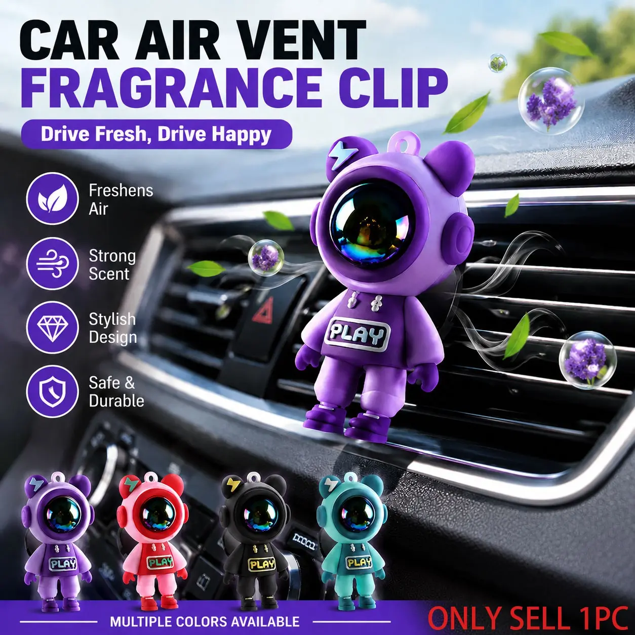 Cute Cartoon Astronaut & Bear Design Car Air Freshener, Car Air Outlet Decorative Clip, Car Interior Decoration Accessories, Car Fragrance, Car Aroma Diffuser, Car Deodorizer, Car Accessory