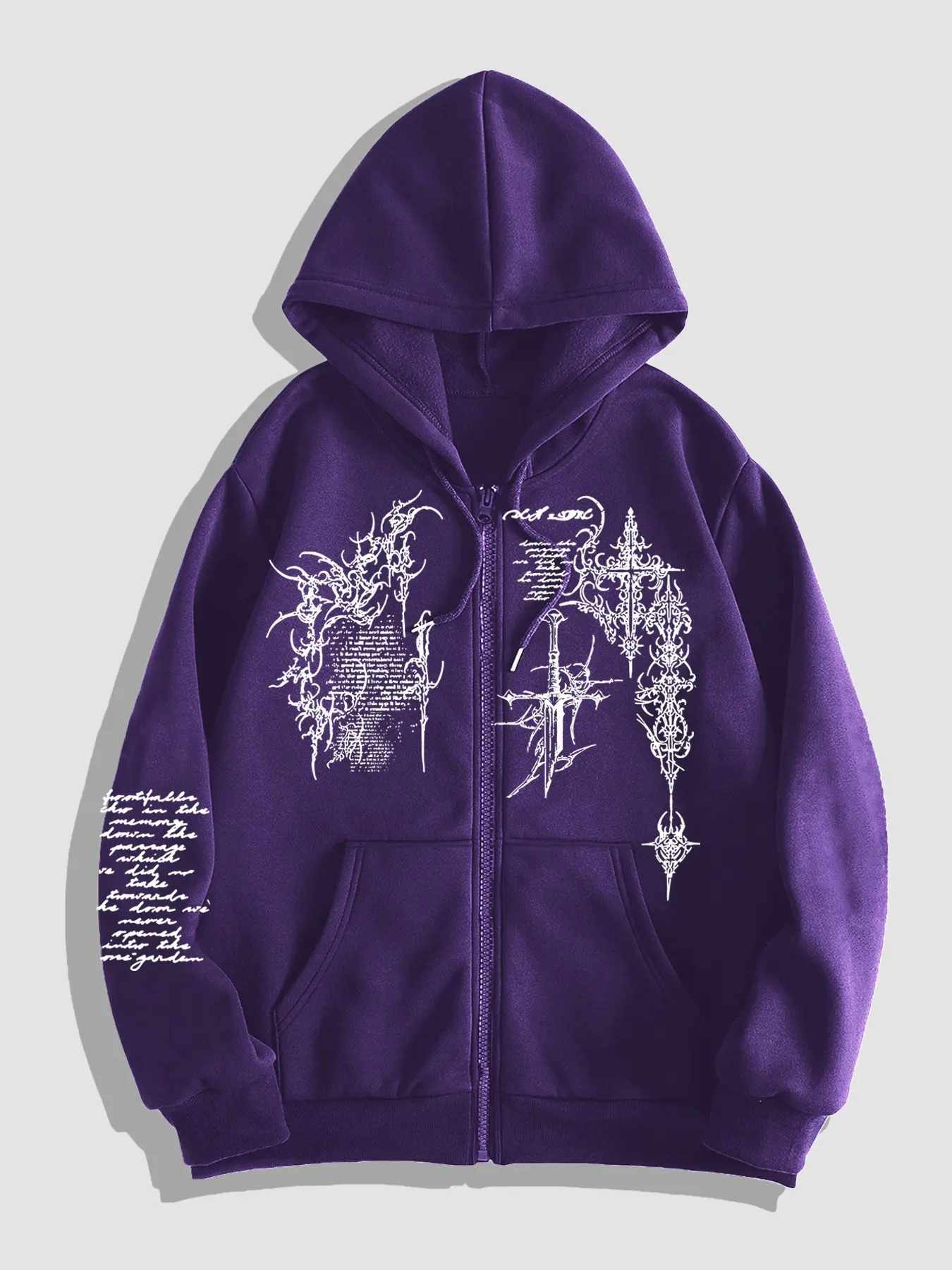 Dark Gothic Thorn Cross Print Hoodie for Men, Y2K Zip-Up Loose Jacket, Street Style Fitted Sweatshirt, Fall & Winter Fashion